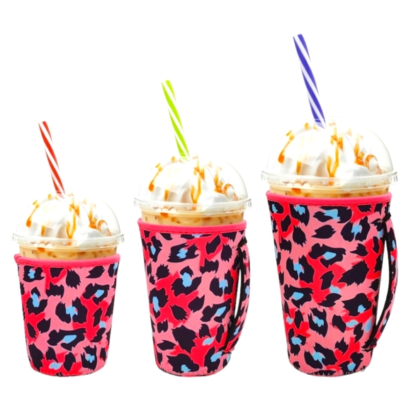 Other - 3 Piece Pink Cheetah Insulated Coffee Cup Sleeves With Handle. NWT